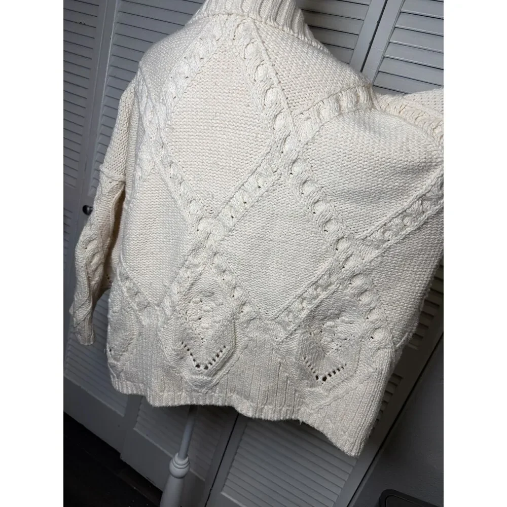 Free People Heart You Cardigan Ivory Button-Up Cardigan Sweater Size Medium